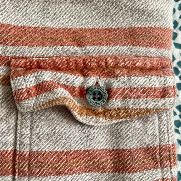 Patagonia Striped Shirt Jacket Top Sandstone & Rust Tones Organic Cotton Size 8 - Picture 15 of 15